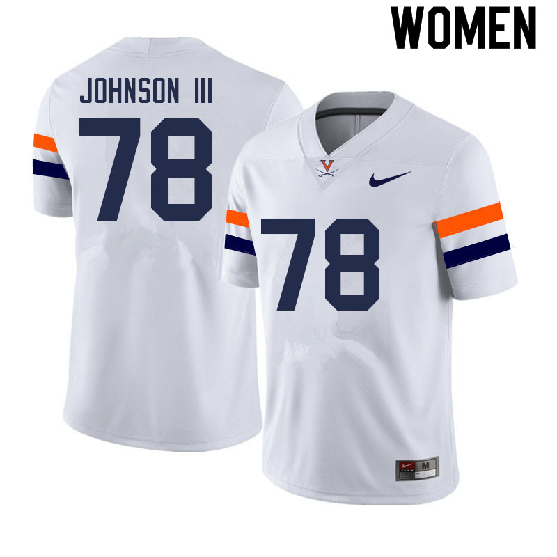 Women #78 Jestus Johnson III Virginia Cavaliers College Football Jerseys Sale-White - Click Image to Close
